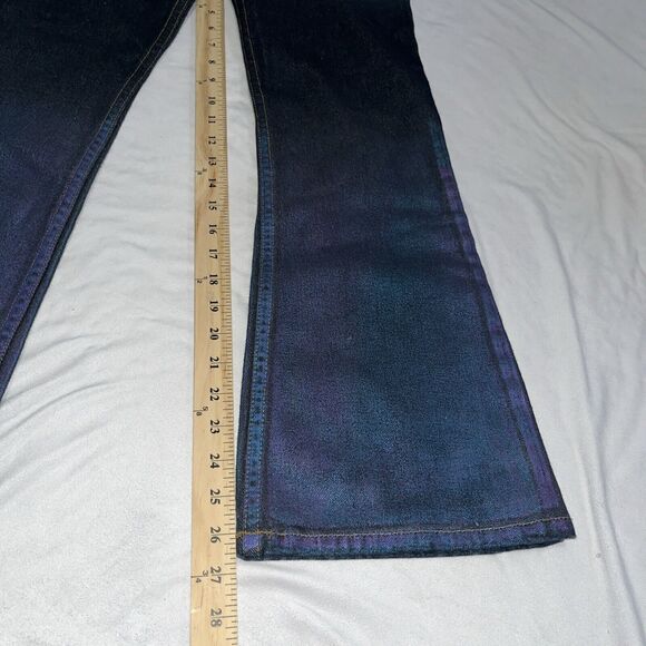 Deadstock Y2K LEI Low Waist Junior Sz 14 Multi Color Spray Painted Jeans Flare - Picture 13 of 16